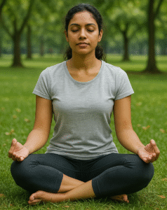 women mediating in park